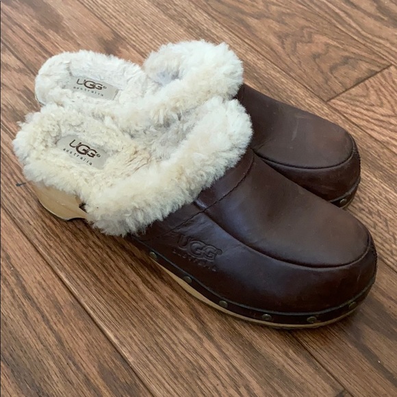 UGG Shoes - Ugg brown leather clogs wool size 9